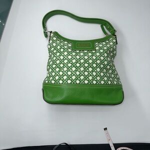 UEC Kate spade canvas & leather Green and White Patterned Women's Bag w/ duster